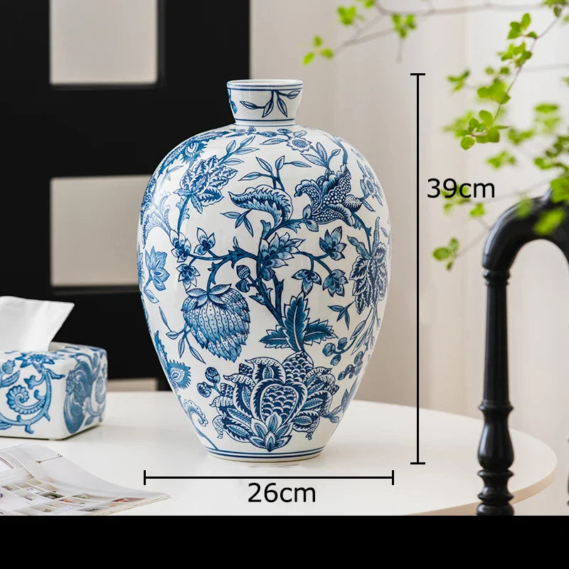 Blue & White Porcelain Vase with Flower & Bird Patterns by Afralia™: Elegant Table Decoration & Plant Pot