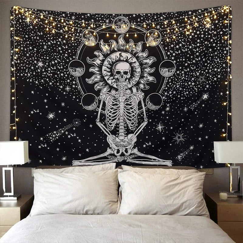 Skeleton Moon Phase Tapestry Afralia™ Star Home Decor