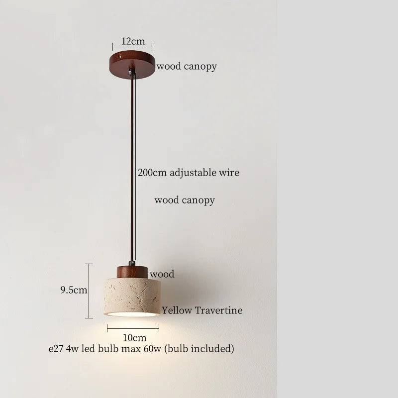 Afralia™ Yellow Travertine Cylinder Stone LED Pendant Lights for Interior Lighting
