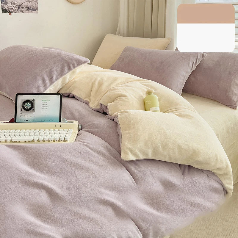 Afralia™ Milk Velvet Winter Quilt Cover Queen Size Double-Sided Plush Bedding Duvet