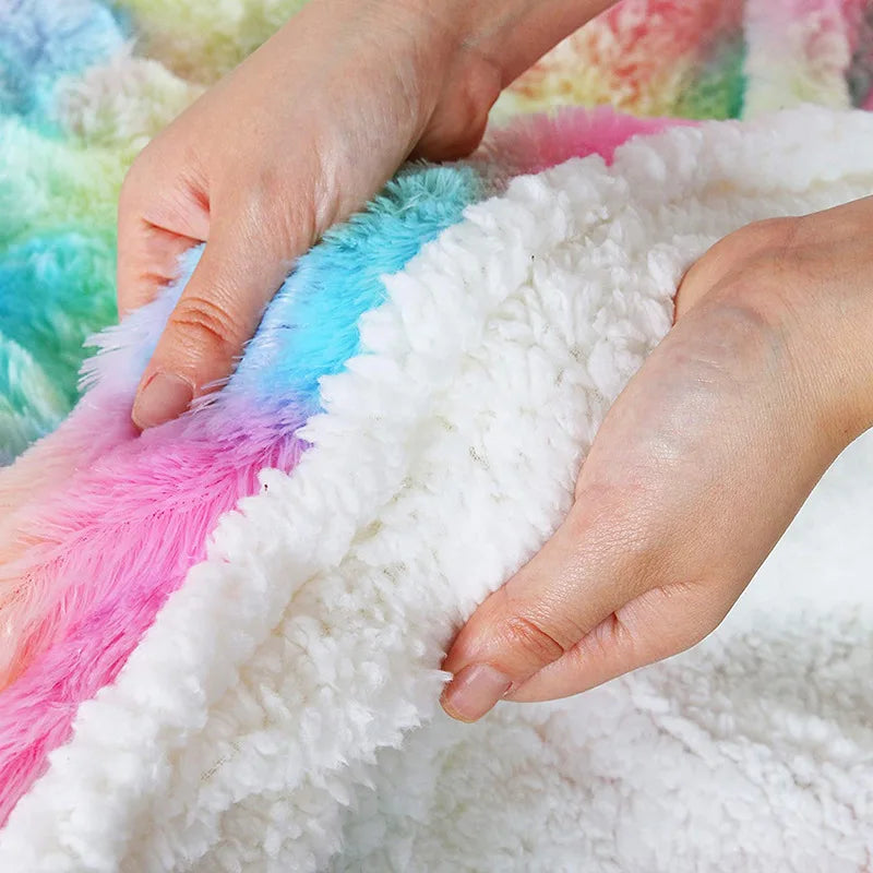 Afralia™ Rainbow Faux Fur Throw Cozy Blanket -Soft Plush All Seasons Sofa Cover