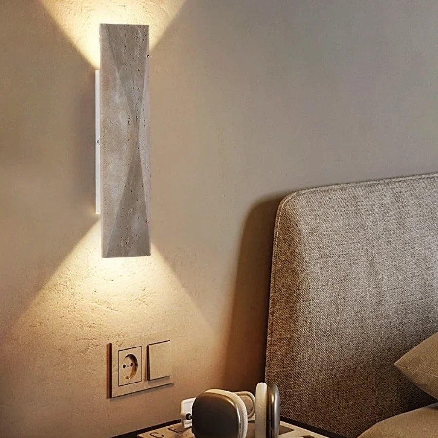 Afralia™ Double LED Wall Lamp Sconce Yellow Cave Stone Iron Canopy Mirror Light