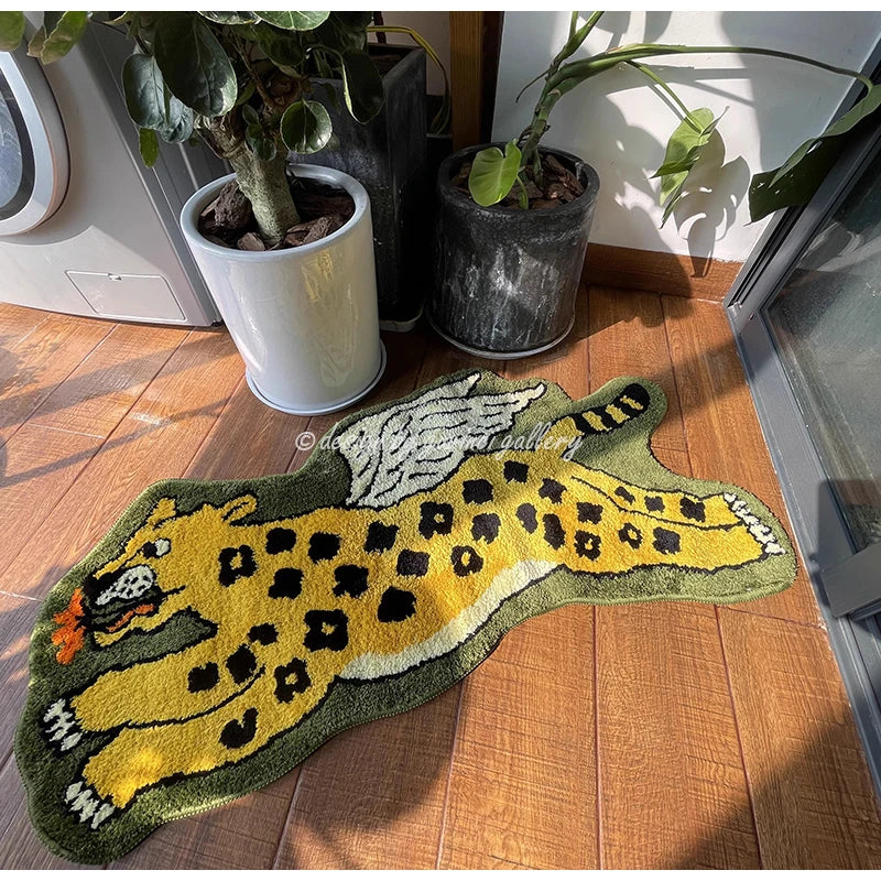 Afralia™ Flying Tiger Leopard Hand Tufted Rug 50x100cm Luxurious Animal Shaped Carpet