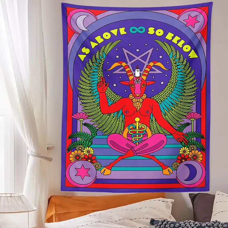 Afralia™ Baphomet Tarot Witchcraft Tapestry Wall Hanging Occult Home Decor