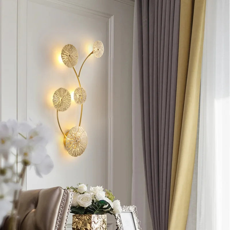 Afralia™ Gold Flower Copper Frame Wall Sconce for Hotel Dining Room Lighting