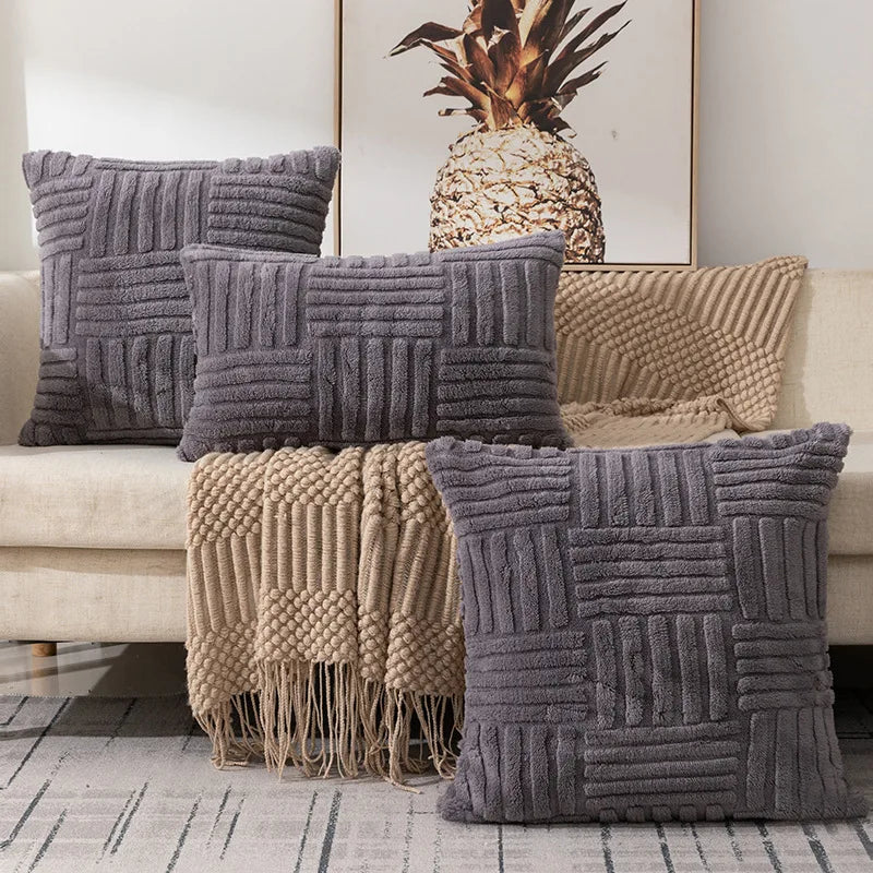Afralia™ Boho Faux Fur Plush Throw Pillow Covers, Cream White Luxury Soft Fluffy Decorative Pillowcase