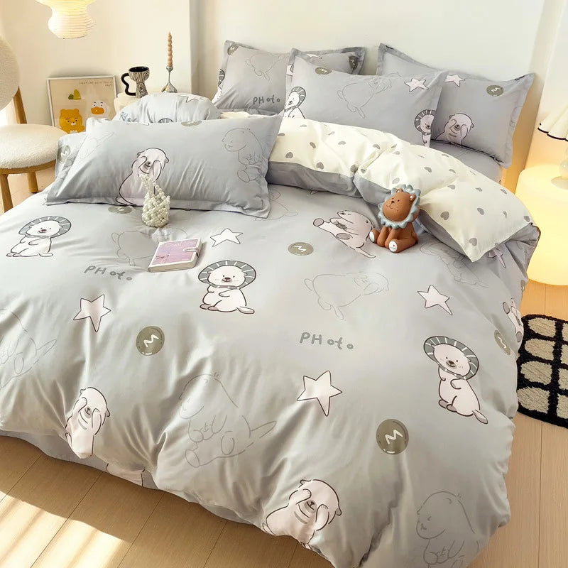 Afralia™ Cartoon Animal Print Bedding Set with Duvet Cover, Sheet & Pillowcases