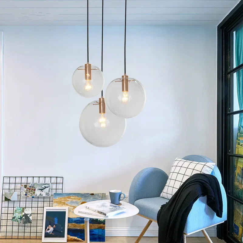 Afralia™ Nordic Glass Ball Pendant Lights - Modern Clear Glass Hanging Lamp