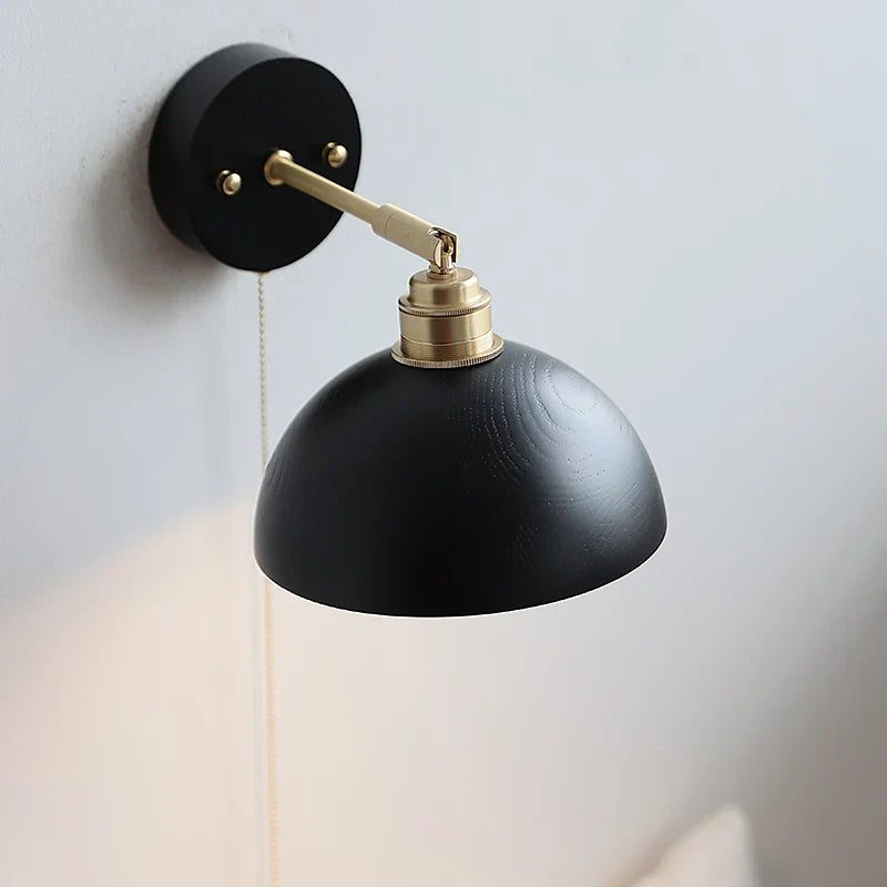 Afralia™ LED Wall Light Fixture Modern Black Wood Copper Sconce