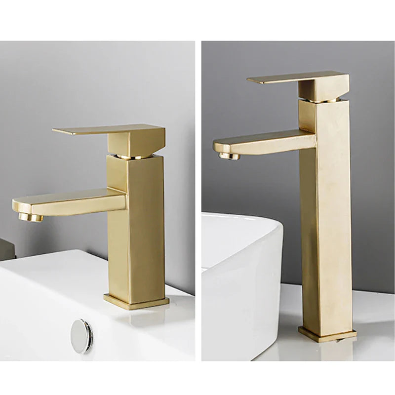 Afralia™ Stainless Steel Brushed Gold Basin Faucet for Modern Kitchen and Bathroom