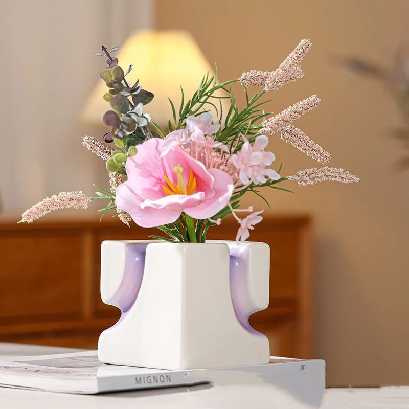 Afralia™ Purple Geometry Ceramic Flower Vase, Abstract Design for Stunning Floral Arrangements