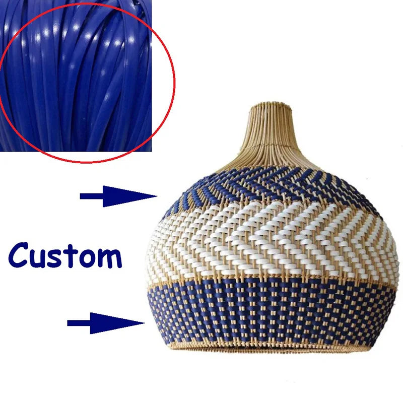 Afralia™ Serena Blue Rattan Pendant Light: Creative Boho Farmhouse Dining Room Lamp