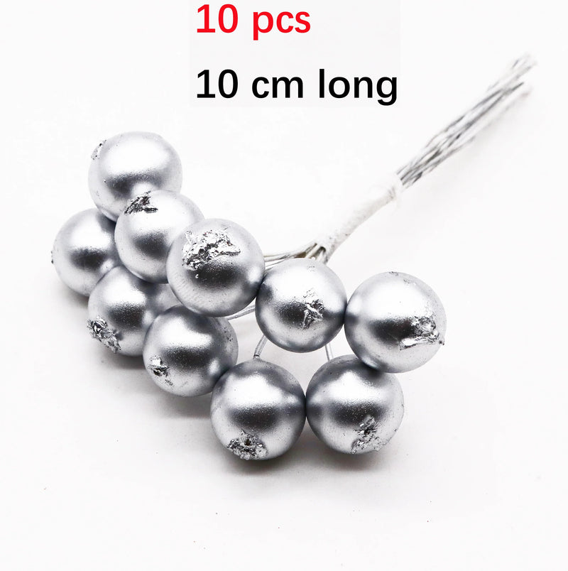 Afralia™ Silver Hybrid Flower Stamen Berries Bundle for DIY Wedding Cake Decor