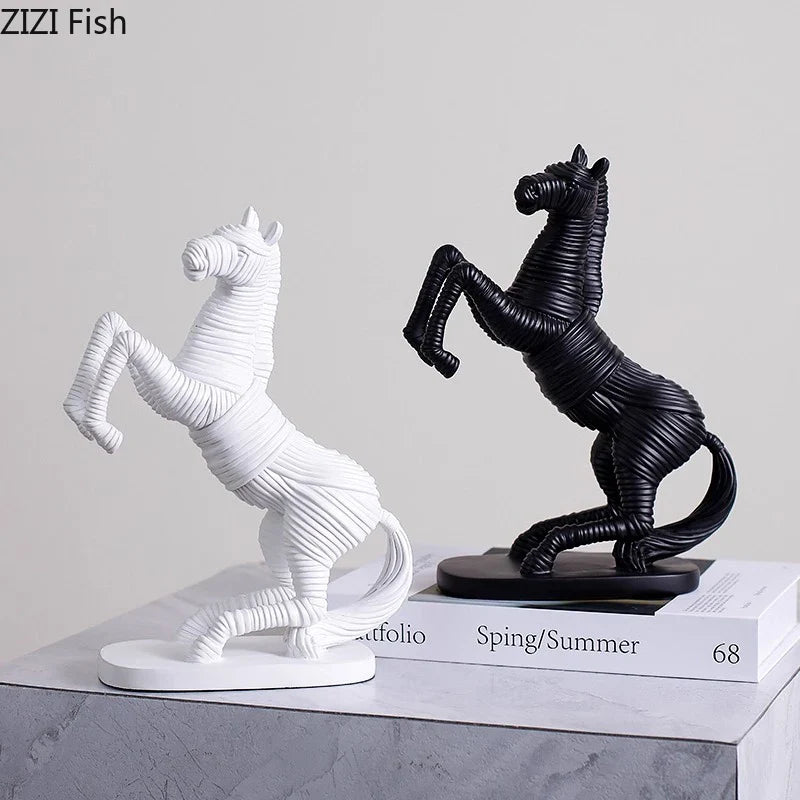 Afralia™ Striped Rope Horse Sculpture: Modern Resin Desk Ornament for Room Aesthetic Decor