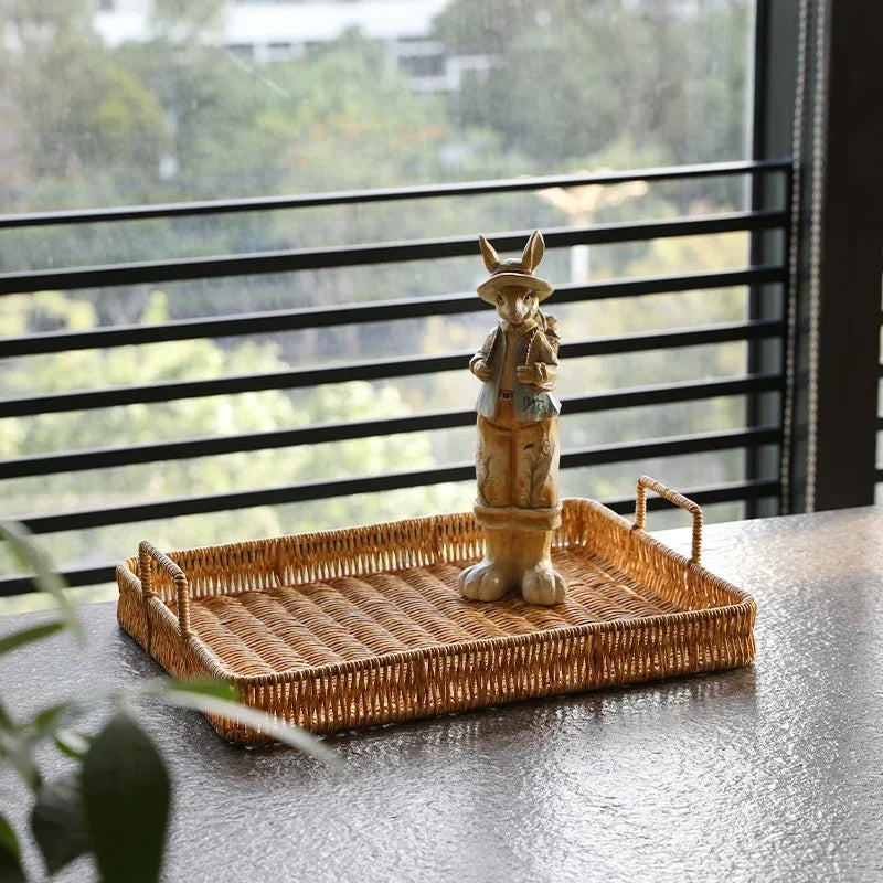 Afralia™ Rattan Weave Handle Tray - Multipurpose Serving Basket for Home Organization.