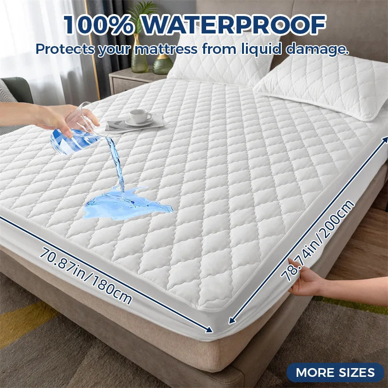 Afralia™ Geometric Quilted Fitted Sheet- Solid Color Mattress Cover-Queen King