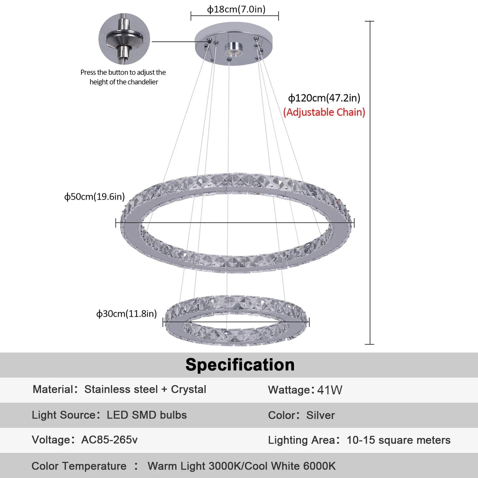 Afralia™ Luxury Crystal Dimmable Chandelier Pendant Light for Living Dining Room