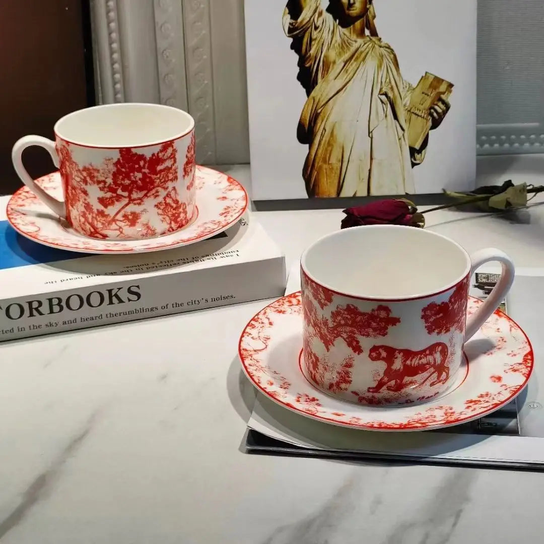 Afralia™ Teacup Set: Jungle Lion Tiger Design, Afternoon Tea & Office Coffee Cup Saucer