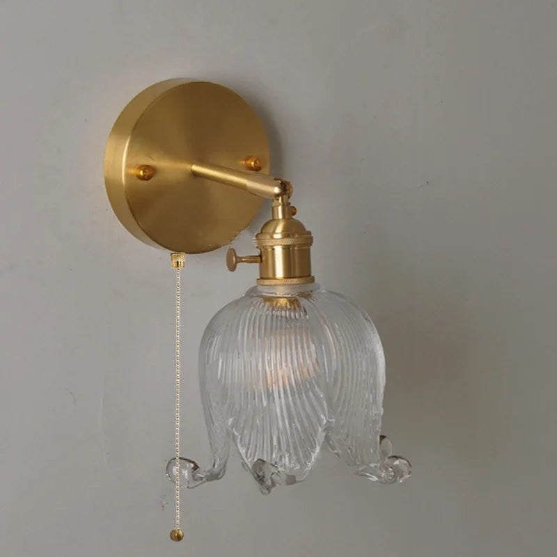 Afralia™ Vintage Clear Glass Wall Lamp Sconce with Pull Chain Switch and LED Rotation