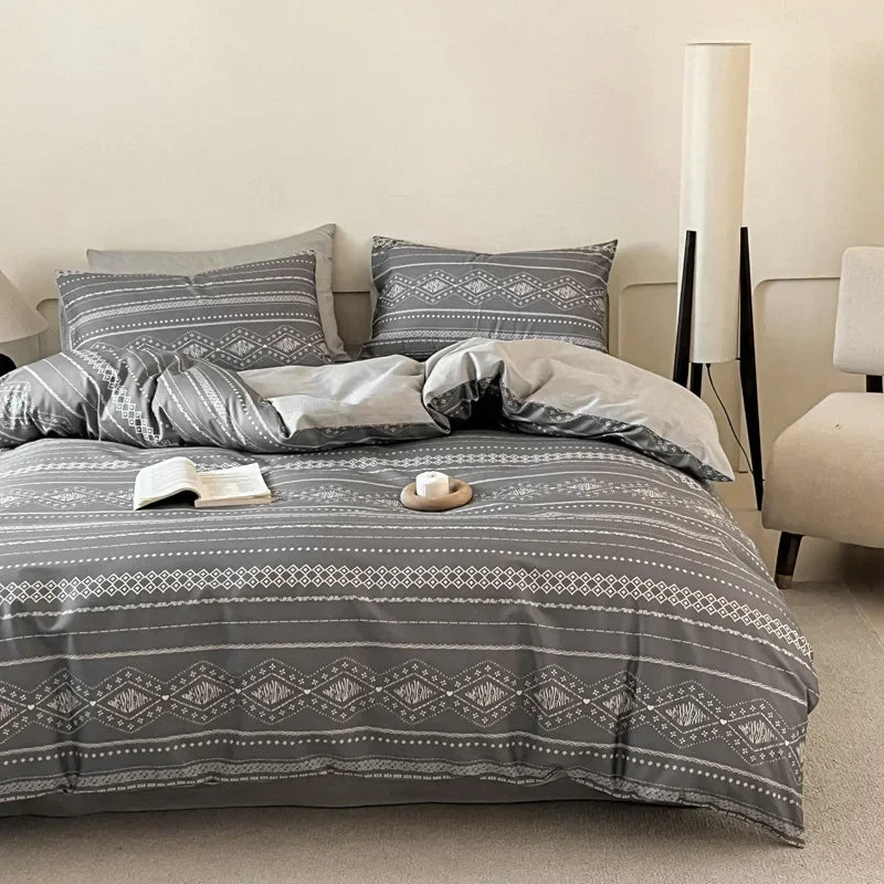 Afralia™ Soft Cotton Grid Printed Bedding Set for Single/Double Bed