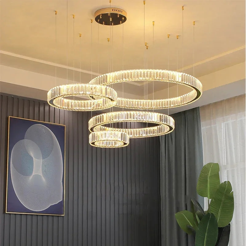 Afralia™ Golden Crystal Chandelier: Nordic Modern Luxury LED Hanging Halo for Living Room