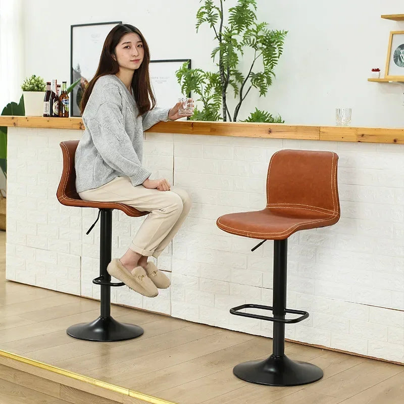 Afralia™ Nordic Minimalist High Stool with Backrest, Adjustable Height & Rotation for Kitchen & Bar