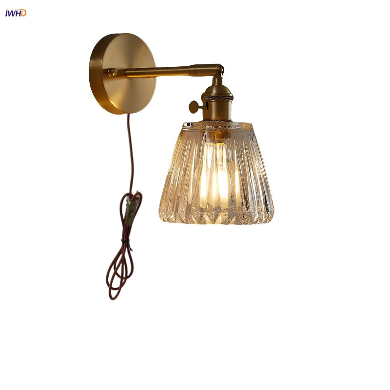 Afralia™ Glass Copper Wall Lights Up Down Rotate Study Cafe, Nordic Modern Bedside Lamp