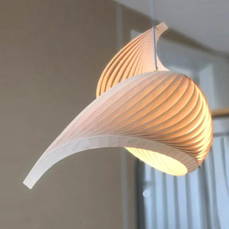 Afralia™ Wing Maple Pendant Lamp Pleated Wooden Hanging Light Japanese Style