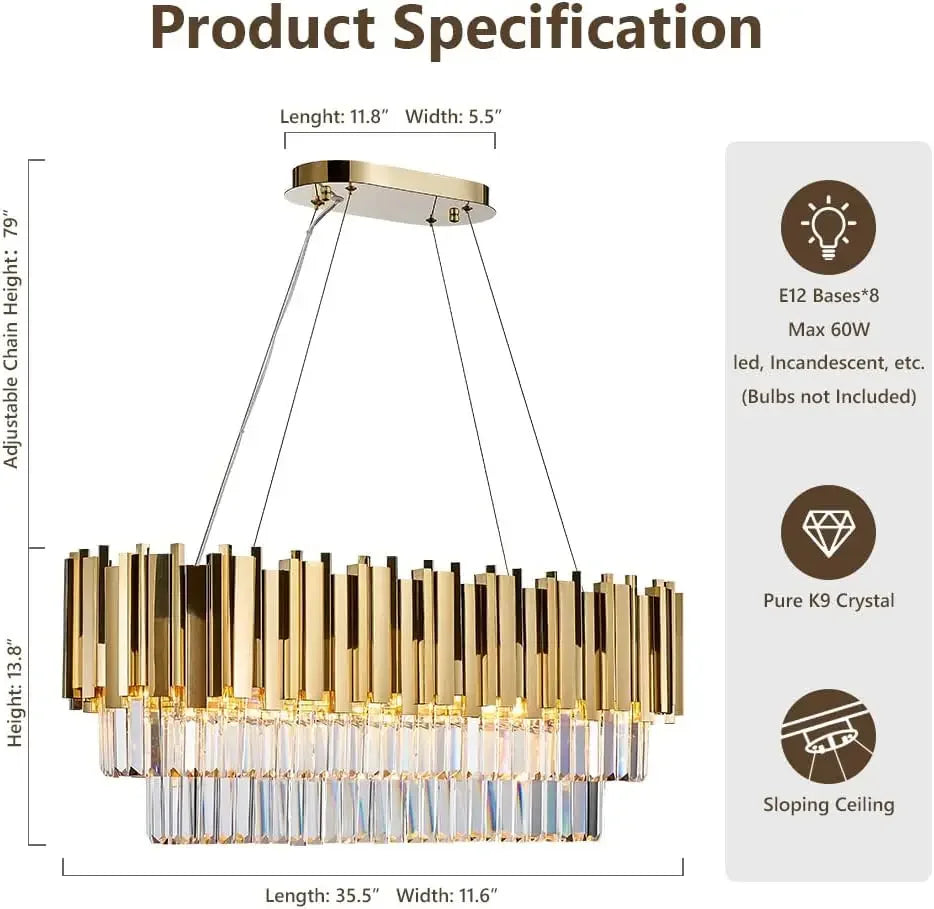 Afralia™ Gold Crystal Chandeliers for Dining Room Kitchen Island - Luxury Oval Pendant Lights Fixture