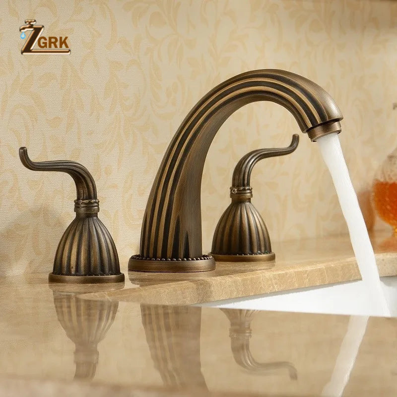 Afralia™ Antique Brass Bathroom Faucet Set with Double Handles for Bathtub and Sink