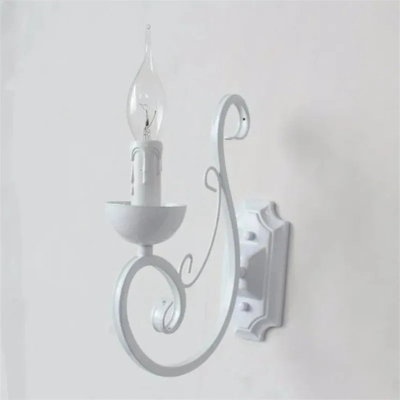 Afralia™ Elegant White Iron Wall Lamp E14 Candle Light Bedroom Lighting