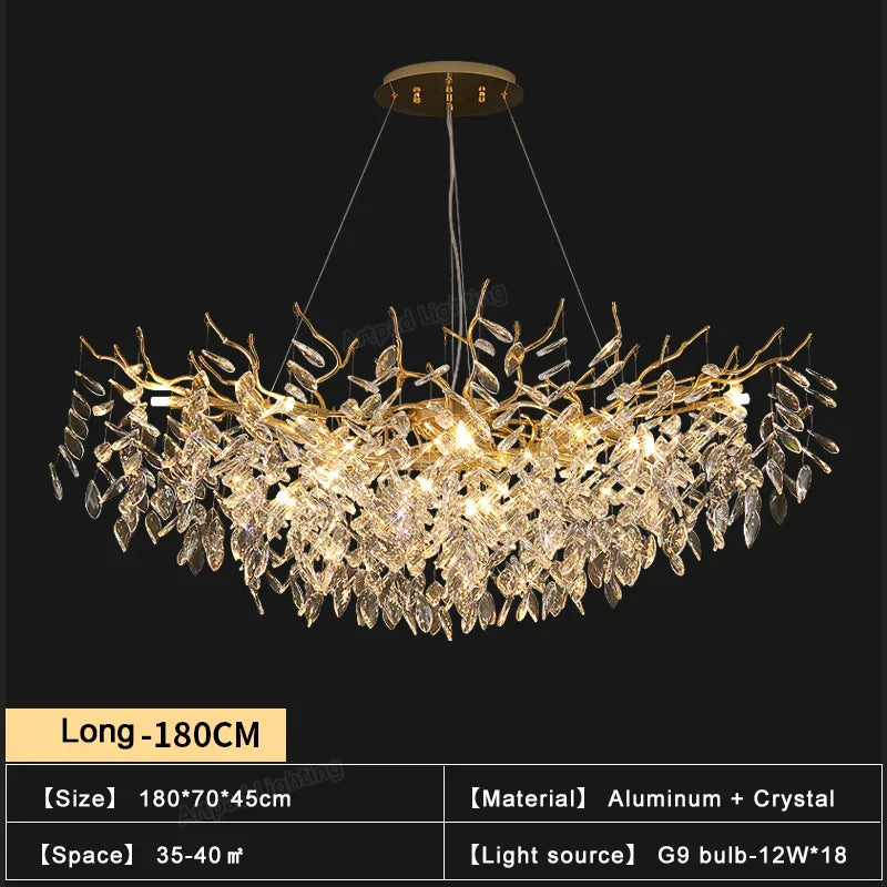 Afralia™ Gold Crystal Chandeliers for Dining Room Branch Hanging Lamp Large Lighting