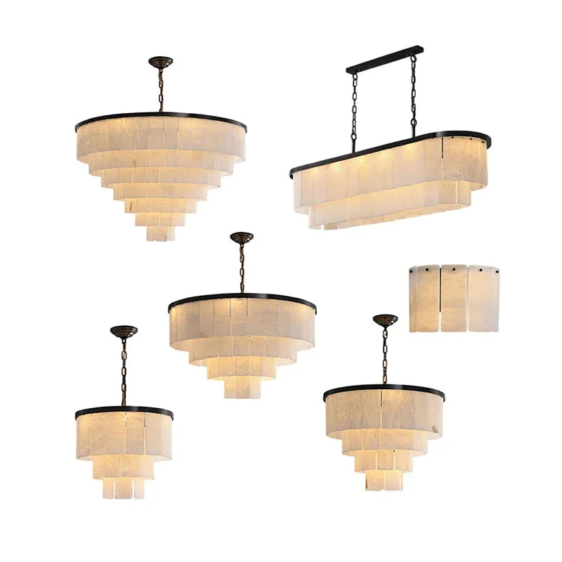 Afralia™ Modern Gold Black Lucite Block Chandelier, Round Oval Lustre Ceiling Lighting E14