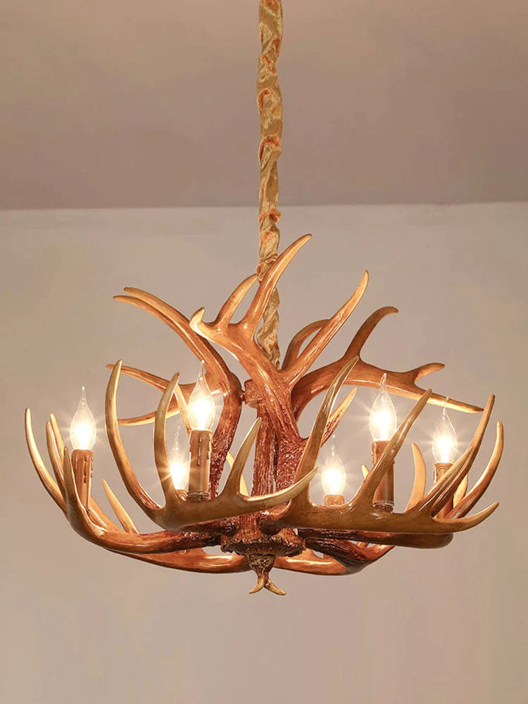 Afralia™ Antler Pendant Chandelier for Living Room Decor - 6 Arms Deer Horn Hanging Lamp