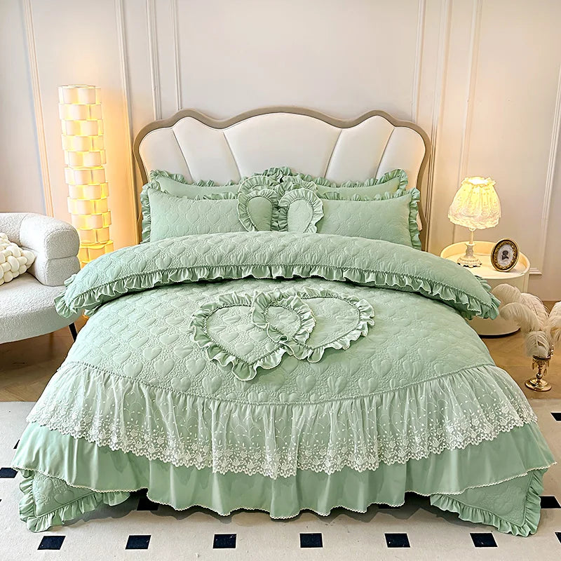 Afralia™ Korean Princess Style Bedding Set with Lace Ruffles and Love Theme