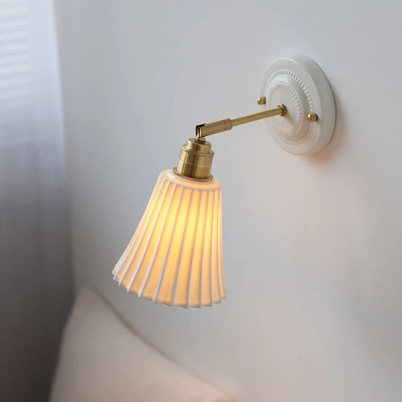 Afralia™ Pleats Ceramic LED Wall Light Bedroom Bathroom Mirror Bedside Lamp Copper
