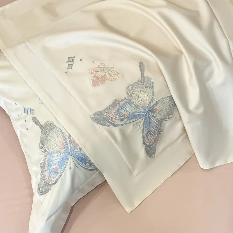 Afralia™ Butterfly Embroidery 800TC Egyptian Cotton Bedding Set - Quilt Cover, Sheet, Pillowcases