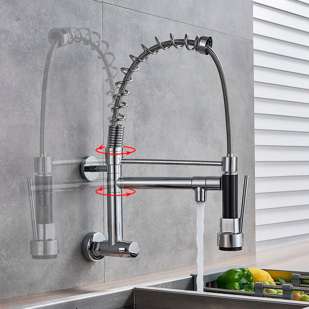 Afralia™ Dual Spout Kitchen Faucet Swivel Wall Mount 360 Rotation Cold Water Tap