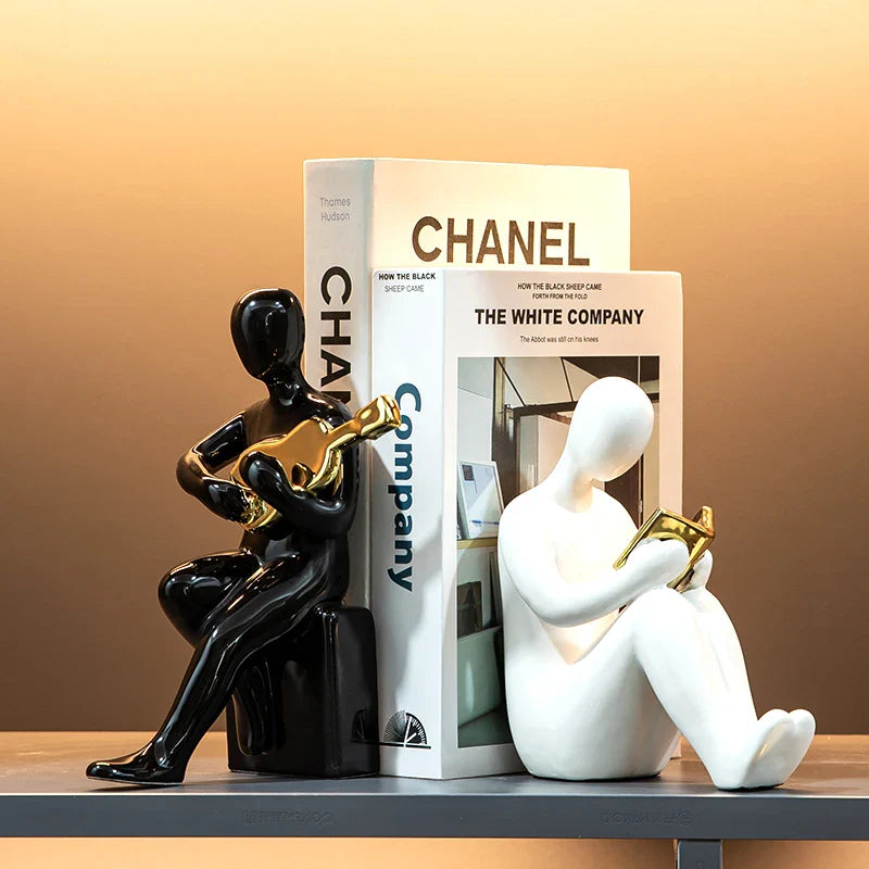 Afralia™ Abstract Nordic Style Ceramic Character Bookends Set for Office Bookcase Decor