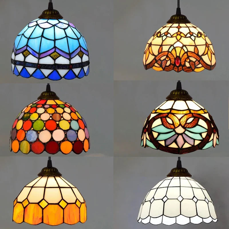 Afralia™ Tiffany Style Stained Glass Pendant Chandelier for Home Lighting