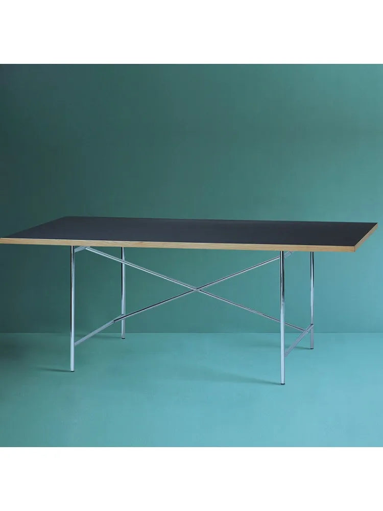 Afralia™ Stainless Steel Leg Rectangular Desk - Solid Wood Office Computer Table