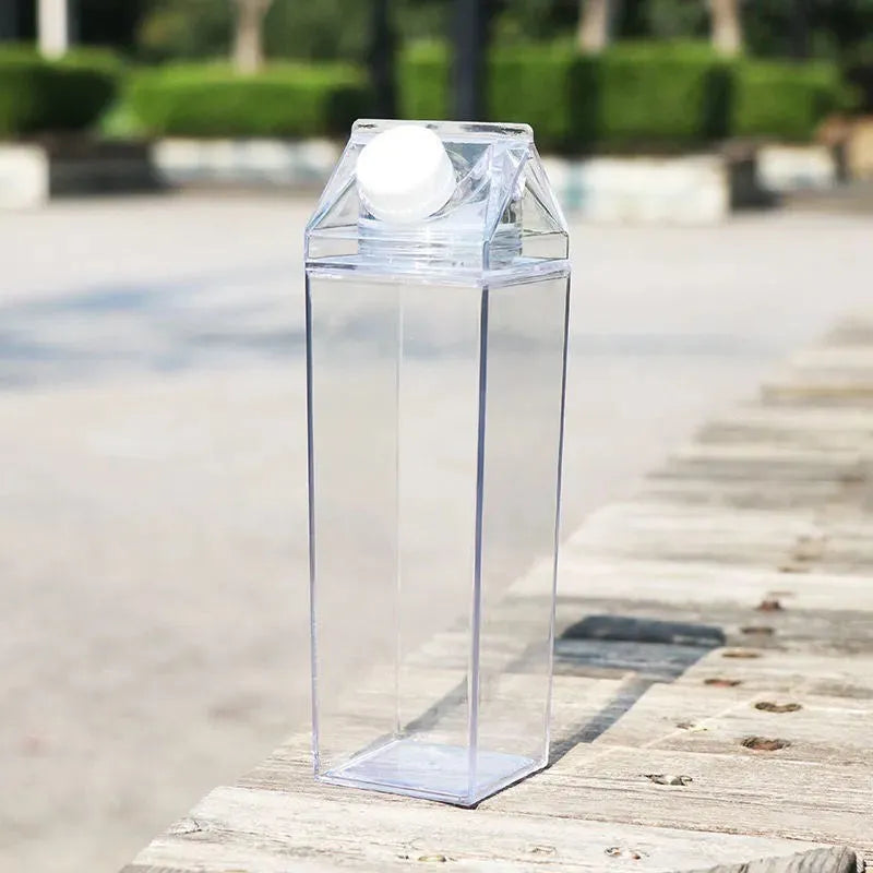 Afralia™ Clear Milk Carton Water Bottle & Drinking Cup, Portable Plastic Juice Tea Storage