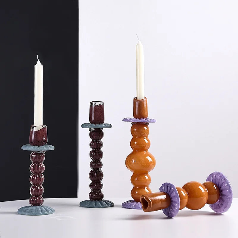 Afralia™ Geometric Glass Candlestick Holder Wedding Home Decoration Accessory