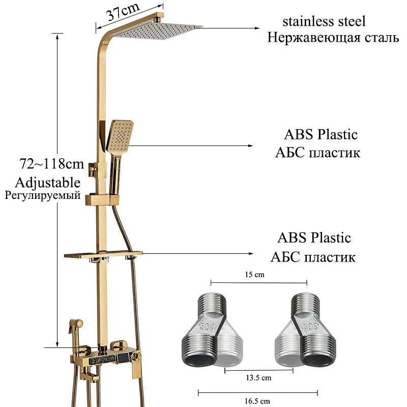 Afralia™ Digital Display Thermostatic Shower Faucet Set with Rain Shower Column, Black