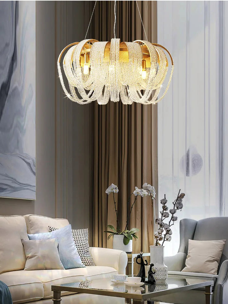 Afralia™ Tassel Crystal LED Chandelier: Modern Nordic Round Pendant Lamp for Home Decoration