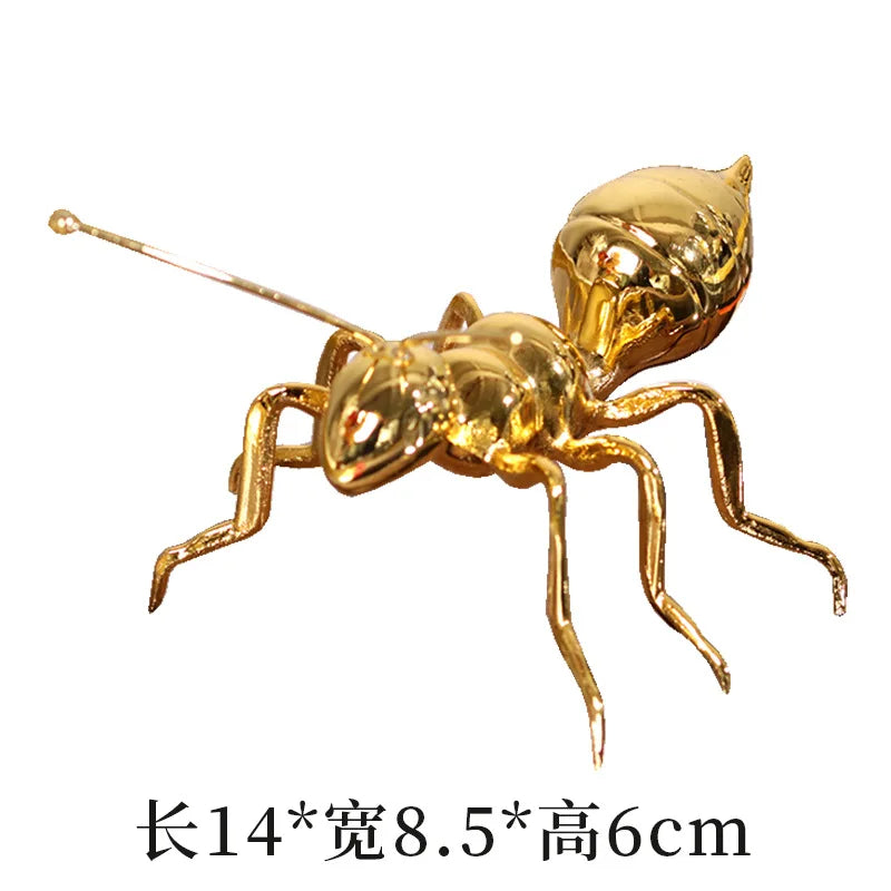 Afralia™ Golden Ant Metal Sculpture Figurine Home Decor Insect Ornament