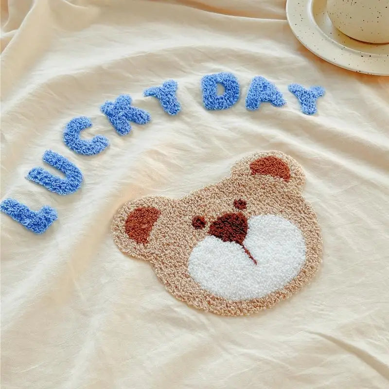 Afralia™ Lovely Bear & Sheep Embroidered Bedding Set - Duvet Cover, Sheets, Pillowcase