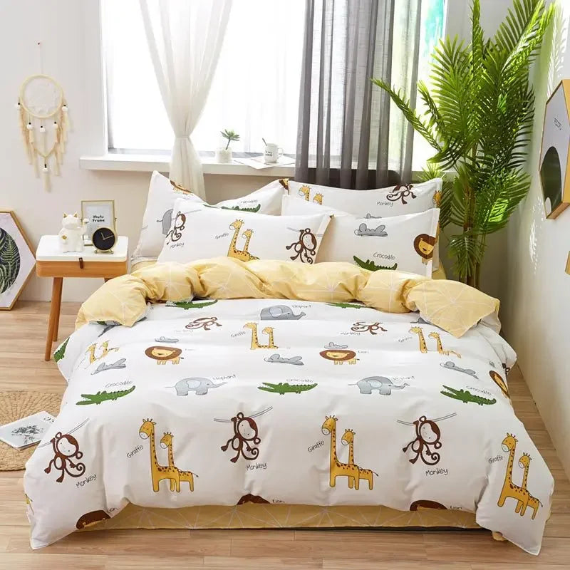 Afralia™ Flowers Print Cotton King Size Bedding Set, Soft & Comfortable Duvet Cover Set