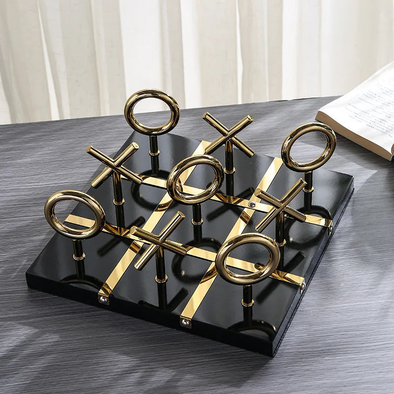 Afralia™ Golden Chessboard Metal Handicraft Sculpture for Home Decoration