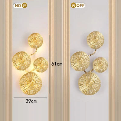 Afralia™ Gold Flower Copper Frame Wall Sconce for Hotel Dining Room Lighting